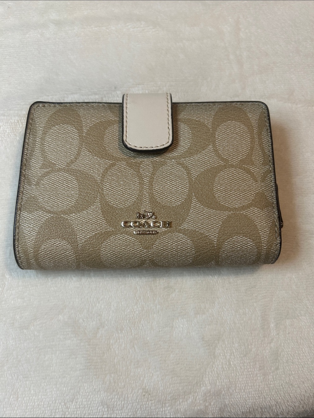 Coach Khaki and Chalk Signature Snap Wallet